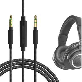 GEEKRIA Audio Cable with Mic Compatible with Audio-Technica ATH-M50xBT2, ATH-M20xBT, ATH-SR5 Cable, 3.5mm Braided Nylon Replacement Stereo Cord with Inline Microphone (4 ft/1.2 m)