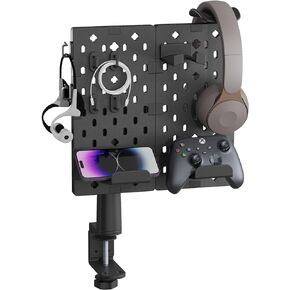 PEGZONE Headphone and Controller Holder, Rotating Gaming Accessories Organizer for Xbox PS5 PS4 Nintendo Switch, Modular Desk Controller Stand with Cable Hooks, 2Pcs Pegboard, Black