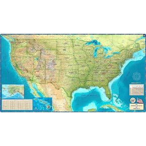 American Map Store 72 W x 40 H - United States of America Wall Map - Extra Large - Features Shaded Relief Topography - Colorful, Decorative