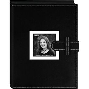 Pioneer Photo Albums 24 Pocket Sewn Leatherette Frame Cover Album with Strap Closure for 4 by 6-Inch Prints, Black