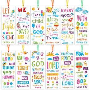 Haooryx 123pcs Bible Verse Bookmarks for Kids, Religious Inspirational Bookmarks Colorful Flower Balloon DIY Book Marks Sunday School Supplies Reading Lovers Gift Goodie Bag Fillers Class Rewards