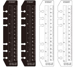 JKJF 4 Pcs Plastic Page Marker Snap-in Bookmark Ruler Binder Ruler for A5 Size 6-Hole Notebook Filler - Clear and Black