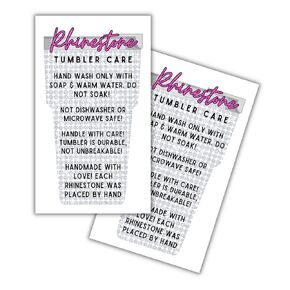 Rhinestone Tumbler Care Instructions Card | 50 pk, 2x3.5" | Handmade Studded Bling Small Business Glitter Cup Starter Kit Add To Customer Package DIY