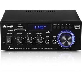 Stereo Audio Amplifier AK45Pro, Bluetooth 5.0 Receivers HiFi Dual Channel for Passive Speaker AMP, Home Amplifiers FM Radio, USB, SD Card, RCA, MIC with Remote Control,LED for Karaoke