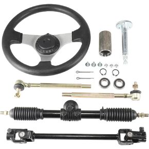 300mm Steering Wheel,Gear Rack Pinion Tie Rod Rack,435mm /17.1'' Adjustable Shaft Assembly compatible with Buggy 110cc 125cc 140cc Go Kart Golf UTV ATV Accessories