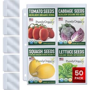 Performore 4 Pocket Garden Seeds Storage Clear Sheet Protectors, Card Protectors, Each Pocket Measures 3.5" x 5.25", Fits in Standard 3 Ring Binder, 50-Pack