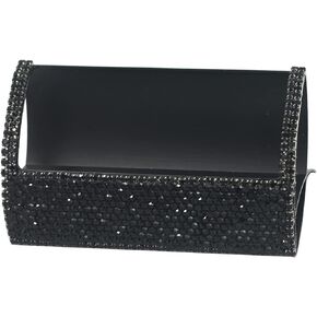 Bling Aluminum Business Card Holder for Desk Business Card Display Rhinestone Business Card Stand Desktop Business Card Holders (Black)