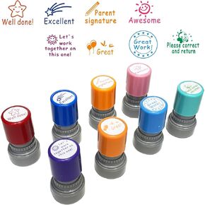 8 Pack Sorted Teacher Stamps YQBOOM Self Inking Office Stationery Stamps Parent Signature for Homework Teacher Supplies