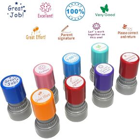 8 Pack Sorted Teacher Stamps YQBOOM Self Inking Office Stationery Stamps Parent Signature for Homework Teacher Supplies