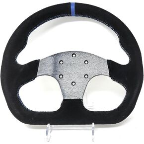 Newworldmotoring 12.5in D-Shaped Steering Wheel Race Style alcantara Suede Leather with Blue stitch no horn black