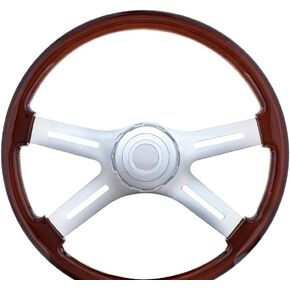 United Pacific 88136 18" Chrome 4 Spoke Steering Wheel With Hub & Horn Button Kit For Peterbilt (1998-2005) & Kenworth (2001-2002)