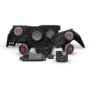 مجموعة الصوت Rockford Fosgate X317-STG5: جهاز استقبال PMX-3، أمبير 1500 واط، سلسلة M2 Color Optix متعددة الألوان بإضاءة LED أمامية، ومكبرات صوت خلفية ومضخمات صوت مزدوجة لنماذج Can-Am X3 مختارة (2017-2022)