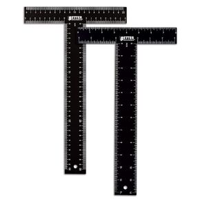 T Square (2 Pack) T Ruler, 12 inch Metal Carbon Steel Ruler, Double Sided Standard & Metric Laser Printed, Better Office Products, Drafting Ruler, Architect Ruler, Set Square Companion Ruler, Black