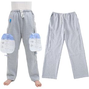 2 Pack Catheter Leg Bag Pants, Urine Bag Holder Pants for Men/Women with Double Zippered Pockets, Holds Two 2000ml Catheter Bags for Nephrostomy, Cystostomy, Foley (L, Black)