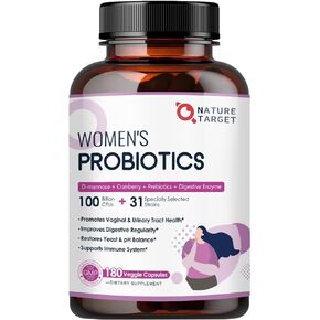 Probiotics for Women Digestive Health, 100 Billion CFUs Probiotic with Digestive Enzymes & Prebiotics, Vaginal Probiotics with Cranberry for Urinary Tract Health, pH Balance, 180 Veggie Capsules