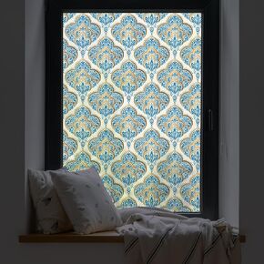 DKTIE Stained Glass Window Film Privacy with Installation Kit, Decorative Tinting Film for Home Frosted Bathroom Window Coverings Static Cling Non-Adhesive (17.7" x 78.7", D)