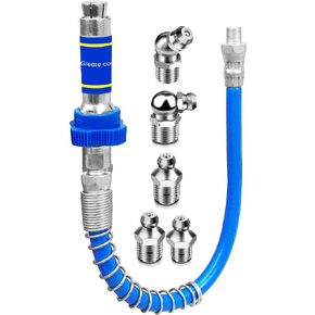 High Pressure Grease Coupler, 10th Generation Lock Clamp Type Grease Adapter with 5 PCS Grease Nozzles for Tight Spaces, Heavy-Duty Grease Coupler Fittings Hose Extensions Fits All Grease Guns Hose