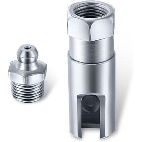 Pack-1 Grease Gun Coupler with 1/8 Inch NPT Threads, 90 Degree Grease Coupler Grease Gun Hose Adapter, Push on Slotted Right Angle Grease Coupler for Cars, Trucks, Farms (Silver)