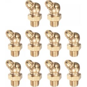 uxcell Brass 45 Degree Grease Fitting M8 x 1mm Thread Hydraulic Grease Fitting Accessories, 10Pcs