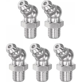 uxcell 304 Stainless Steel 45 Degree Grease Fitting M8 x 1mm Thread Hydraulic Grease Fitting Accessories, 5Pcs