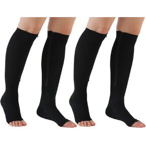 2 Pairs Medical Zipper Compression Socks 15-20mmHg Open Toe for Women&Men, Knee High Compression Stockings