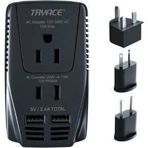 محول جهد حصري 2000 واط ومحول سفر 10 أمبير مع منفذين USB، محول طاقة يتنحى من 220 فولت إلى 110 فولت لمجفف الشعر/مكواة تجعيد الشعر، قابس الولايات المتحدة/المملكة المتحدة/الاتحاد الأوروبي، أسود، A9 in Kuwait