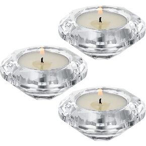 OwnMy Set of 3 Crystal Tea Light Holders Round Votive Candle Holders, Clear Crystal Tealight Candle Holders Crystal Diamond Shaped Candle Stands Modern Candle Centerpiece for Living Room Table Decor