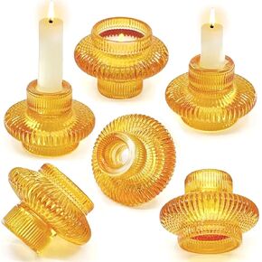 حاملات شمعدان زجاجية مستدقة 6pk- حوامل شموع تيلايت تصميم عتيق ديكور عقلي بوهو قطع مركزية للطاولة لحفلات الزفاف وأعياد الميلاد وحفلات العشاء (6 قطع × أخضر) in Kuwait