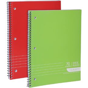Spiral Notebooks, 1-Subject Notebook, Wide Ruled Notebooks - 70 Sheets - 3 Hole Punched, Subject Notebooks for School Classroom, Home, Office - Perforated Pages, Assorted Colors - (2 Pack)
