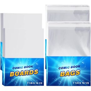 120 Pcs Silver Age Comic Book Bags and Boards Pack of 60 Comic Bags and 60 Boards Reusable Comic Book Boards Clear Comic Book Sleeves and Boards for 7 1/8 x 10 1/2 Inches Comic Book Magazine Storage