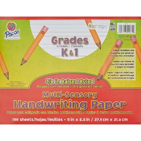Pacon Multi-Sensory Raised Ruled Paper, Sheets, Film-Wrapped, 5/8" x 5/16" x 5/16" Ruled 11" x 8-1/2", Ruled Long, 100 Sheets