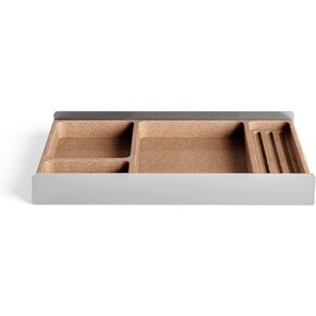 Desk Tray Organiser Drawer with Compartments Cork & Aluminium Catchall Valet Pen Tray Drawer for Desktop Storage Stationery Organizer (Light)