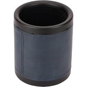 Rely+ Faux Leather Desk Pen Holder - Brown Pencil Desk Organizer, Luxury Mesh Pencil Cup, Office Storage for Pens and Makeup Brushes - 4"x 3.5