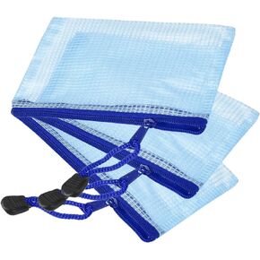 YOKIVE 3 Pack Mesh Zipper Bags, B8 Mesh File Pockets | Plastic Document Pouch, Great for Office Appliances Travel Storage(Blue)