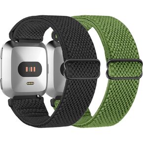 Compatible with Fitbit Versa 2 Bands Women Men,Soft Adjustable Nylon Braided Elastic Breathable Sport Wristband for Fitbit Versa/Versa 2/Versa Lite/SE Smartwatch Stretchy Nylon Solo Loop Band