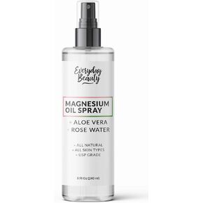 Magnesium Oil Spray with Aloe & Rose Water - All Natural - USP Grade Magnesium - Large 8 Fl Oz Bottle with Mist Cap - Made in USA