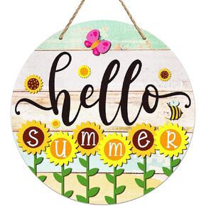 PETCEE Hello Spring Door Sign,11.8" Colorful Flowers Spring Decoration Wreath Farmhouse Welcome Spring Hanging Sign for Home Front Door Wall Porch Indoor Outdoor Decor