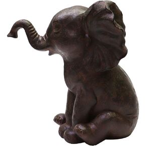 Nature's Mark Baby Elephant Sitting Upright Resin Statue Figurine Home Decorative Accent Décor (8" H) (Brown)