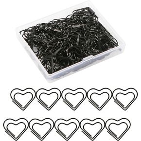 100pcs Mini Paper Clips, Cute Love Heart Paper Clips Stainless Steel Metal Paper Clips Small Bookmarks for Sorting Organizing Crafts Papers Kids Office School Home Use (Black)