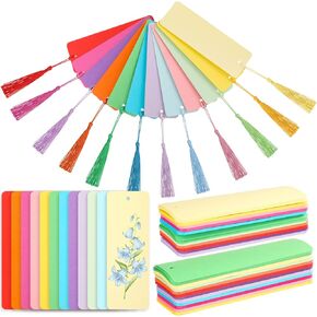 Blank Bookmarks Cardstock Paper Bookmarks with 120 Pcs Colorful Tassels Craft DIY Bookmarks Bulk Blank Book Marks for Kids Classroom Projects Gifts Tags Crafts 1.89 x 5.51 Inch (120 Pcs)