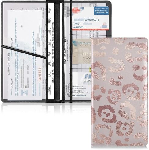 senya Car Registration and Insurance Card Holder Vehicle License Document Glove Box Compartment Organizer for Car Interior Accessories Leopard Print Cheetah Rose Gold for Car,Truck,SUV in Kuwait