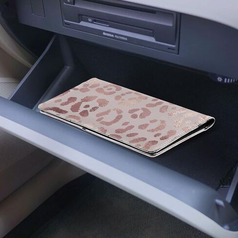 senya Car Registration and Insurance Card Holder Vehicle License Document Glove Box Compartment Organizer for Car Interior Accessories Leopard Print Cheetah Rose Gold for Car,Truck,SUV in Kuwait