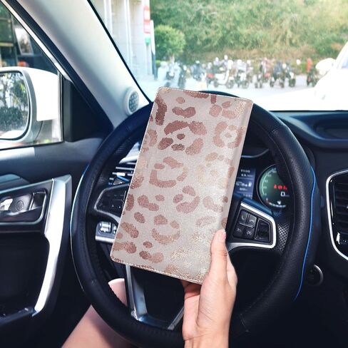 senya Car Registration and Insurance Card Holder Vehicle License Document Glove Box Compartment Organizer for Car Interior Accessories Leopard Print Cheetah Rose Gold for Car,Truck,SUV in Kuwait