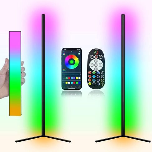 مصباح أرضي LED للزاوية RGB مكون من قطعتين، حجم أكبر محدث، تحكم ذكي في التطبيق، مصباح أرضي LED متغير اللون 40 وات مع جهاز تحكم عن بعد، مصباح أرضي RGB لغرفة النوم وغرفة المعيشة in Saudi Arabia
