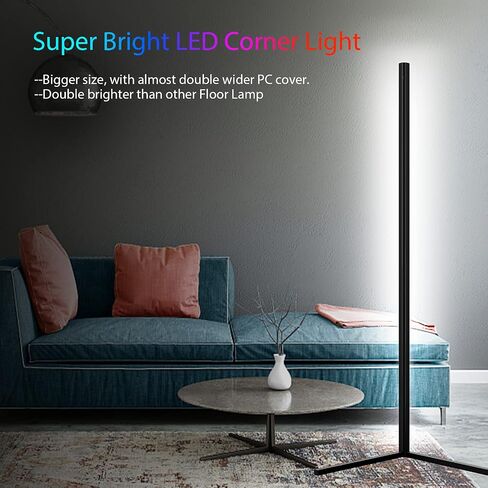 مصباح أرضي LED للزاوية RGB مكون من قطعتين، حجم أكبر محدث، تحكم ذكي في التطبيق، مصباح أرضي LED متغير اللون 40 وات مع جهاز تحكم عن بعد، مصباح أرضي RGB لغرفة النوم وغرفة المعيشة in Kuwait