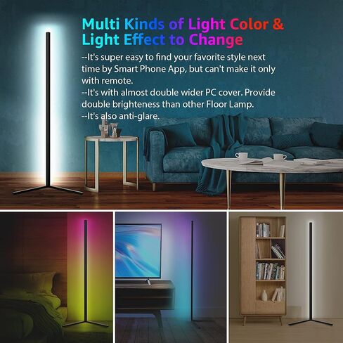 مصباح أرضي LED للزاوية RGB مكون من قطعتين، حجم أكبر محدث، تحكم ذكي في التطبيق، مصباح أرضي LED متغير اللون 40 وات مع جهاز تحكم عن بعد، مصباح أرضي RGB لغرفة النوم وغرفة المعيشة in Kuwait