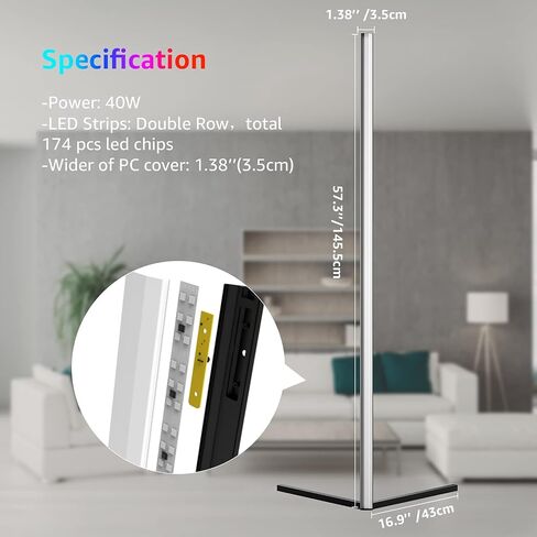 مصباح أرضي LED للزاوية RGB مكون من قطعتين، حجم أكبر محدث، تحكم ذكي في التطبيق، مصباح أرضي LED متغير اللون 40 وات مع جهاز تحكم عن بعد، مصباح أرضي RGB لغرفة النوم وغرفة المعيشة in Saudi Arabia