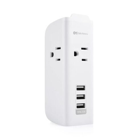 Cable Matters Travel 3 Outlet Surge Protector مع منافذ شحن USB، حامل الهاتف وحقيبة الحمل (واقي صغير من التيار مع USB، واقي من التيار الزائد أثناء السفر / واقي صغير من التيار الكهربائي) باللون الأبيض in Saudi Arabia