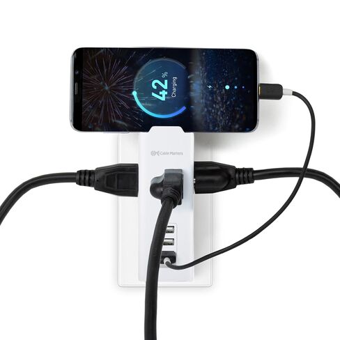 Cable Matters Travel 3 Outlet Surge Protector مع منافذ شحن USB، حامل الهاتف وحقيبة الحمل (واقي صغير من التيار مع USB، واقي من التيار الزائد أثناء السفر / واقي صغير من التيار الكهربائي) باللون الأبيض in Saudi Arabia