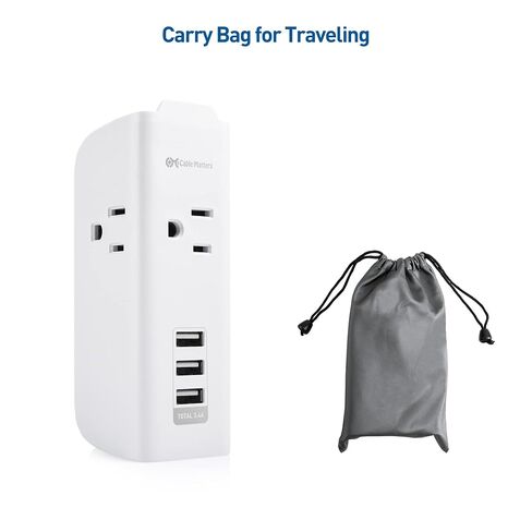 Cable Matters Travel 3 Outlet Surge Protector مع منافذ شحن USB، حامل الهاتف وحقيبة الحمل (واقي صغير من التيار مع USB، واقي من التيار الزائد أثناء السفر / واقي صغير من التيار الكهربائي) باللون الأبيض in Saudi Arabia